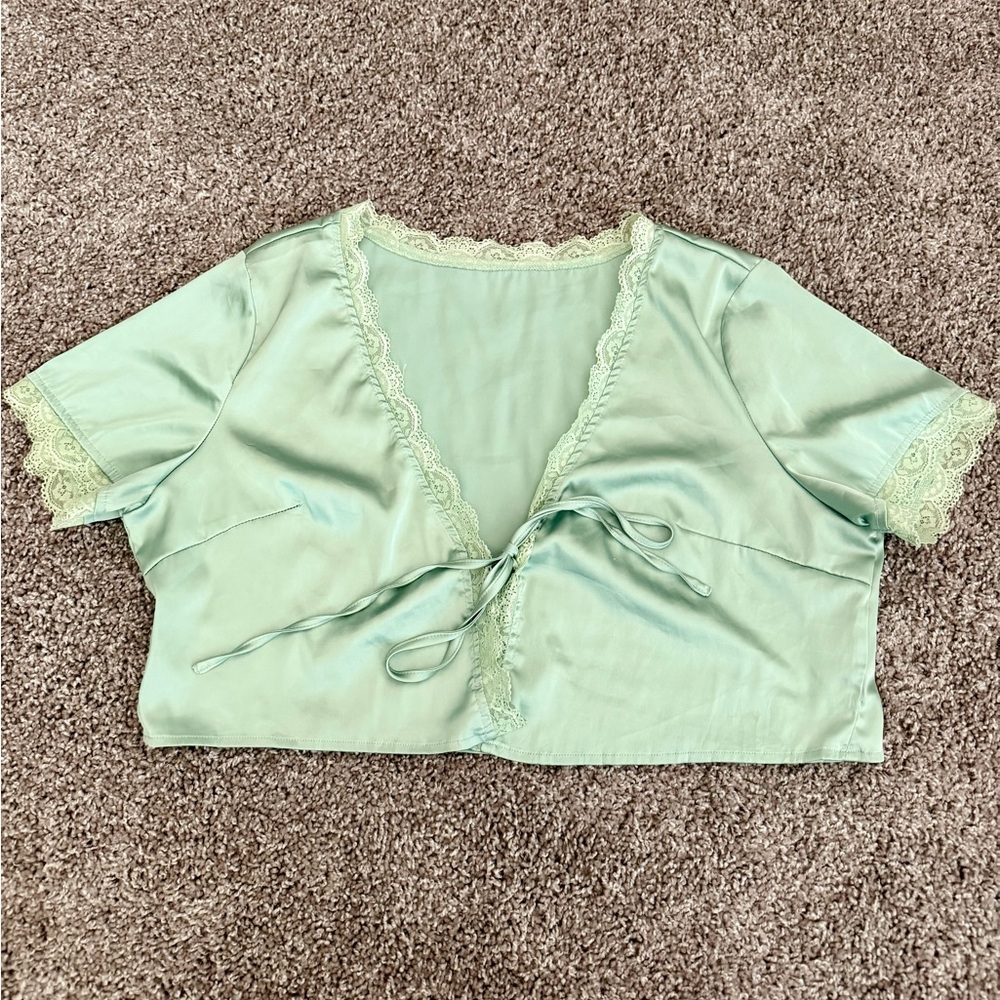 Cropped Silky Front Tie Top